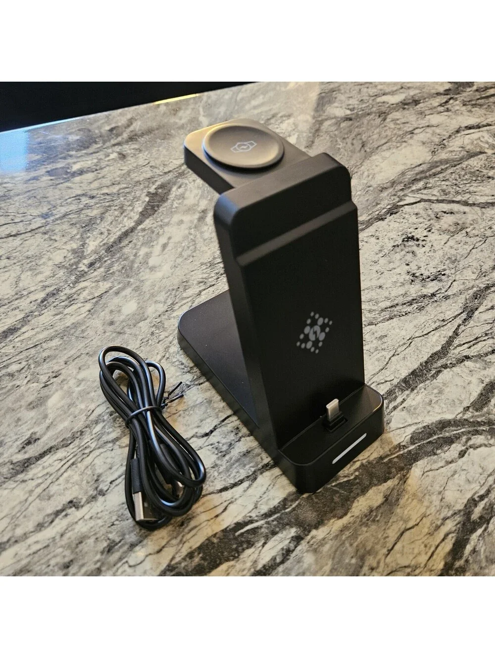Charging Station 3-in-1 USB-C Samsung & Apple: Phone, Watch, Earbuds Stand Black